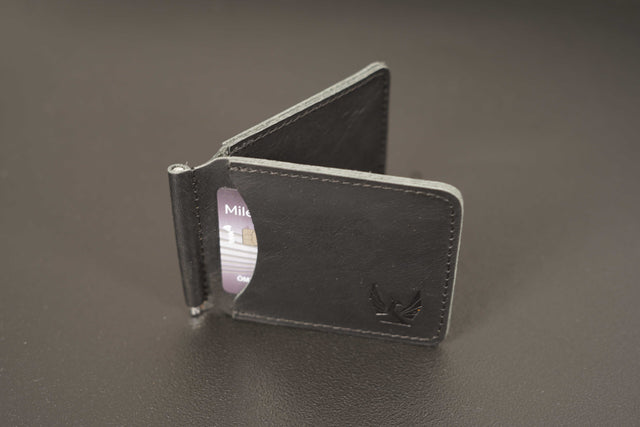 Men's Black Leather Money Clip Wallet
