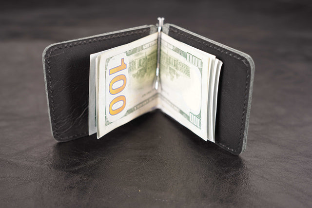 Men's Black Leather Money Clip Wallet