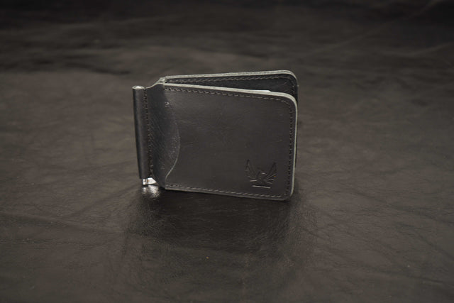 Men's Black Leather Money Clip Wallet