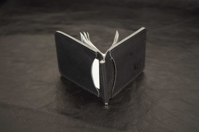 Men's Black Leather Money Clip Wallet