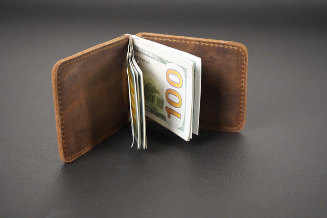 Men's Brown Leather Money Clip Wallet