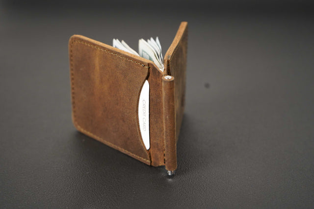 Men's Brown Leather Money Clip Wallet